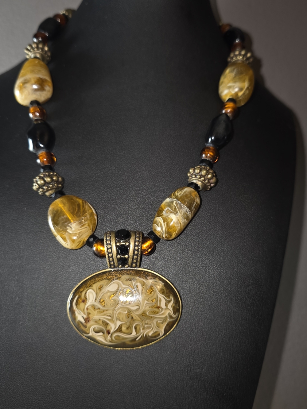 Chicos Amber Pendant Necklace - Stone Jewelry. Heavy.